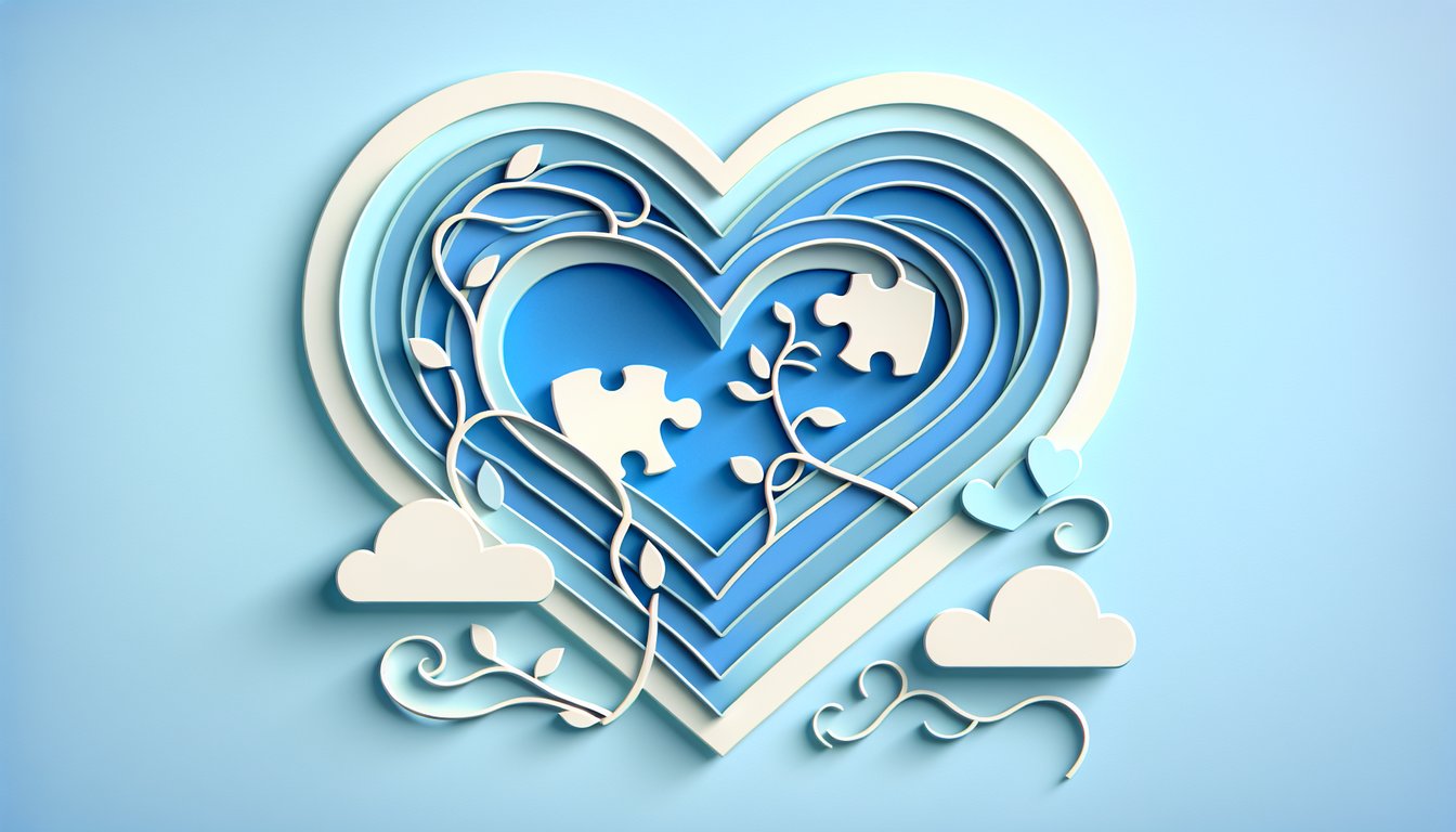 Paper art illustration for Lover Quiz on a sky blue background.