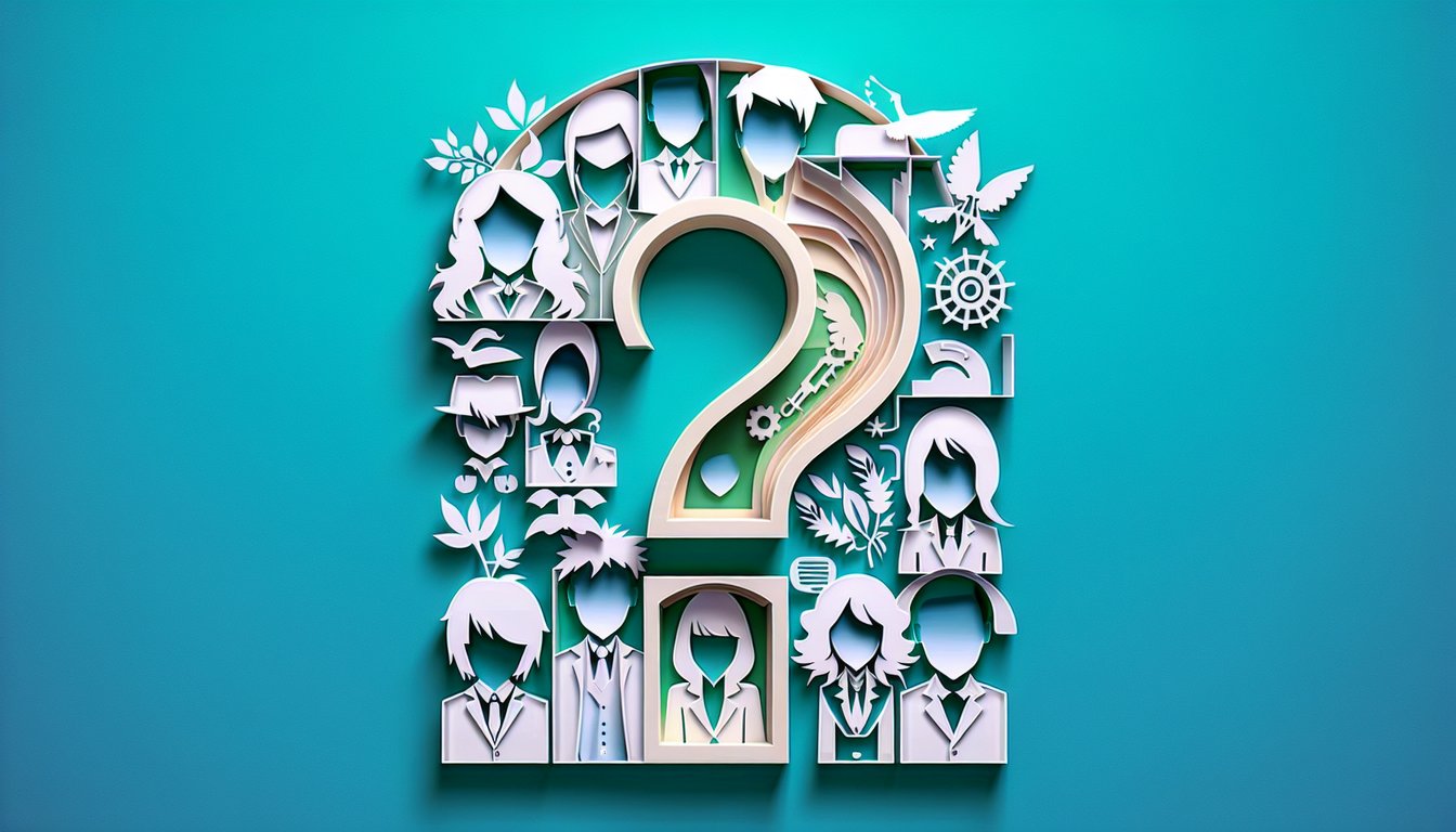 Paper art illustration for free Horimiya personality quiz with playful cutout characters on teal background