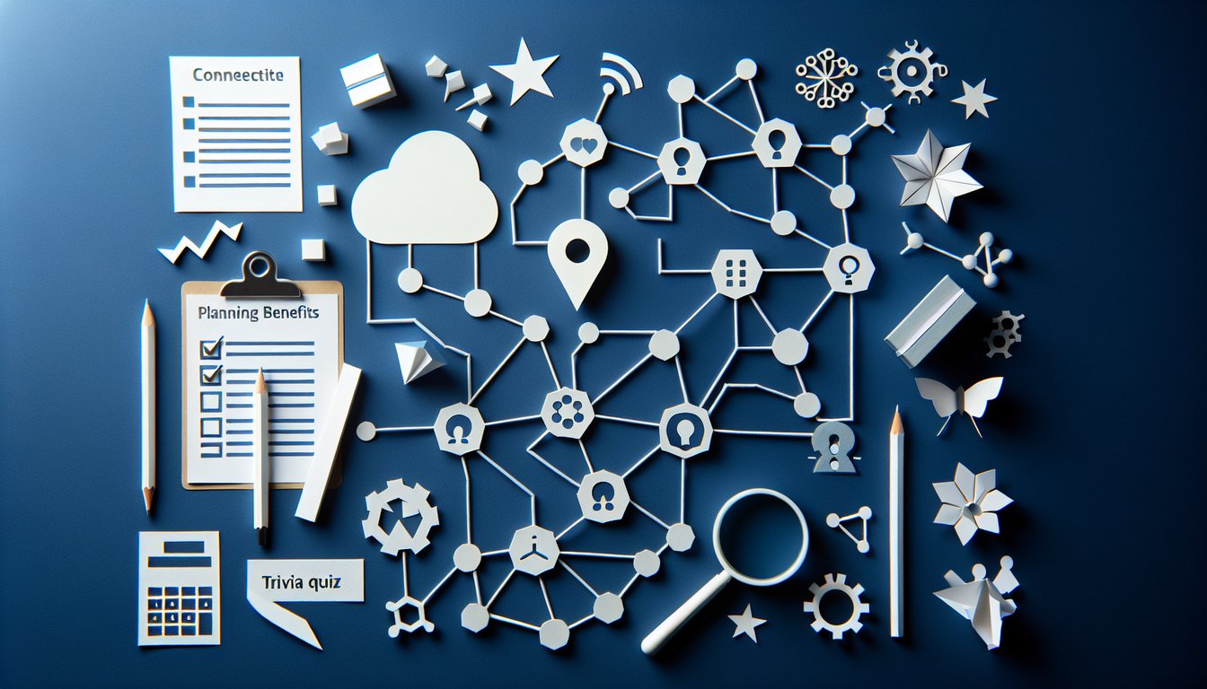 Colorful paper art promoting a quiz on the benefits of connected planning