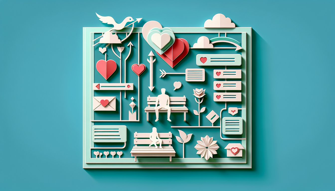 Paper art illustration for love persona quiz on a teal background