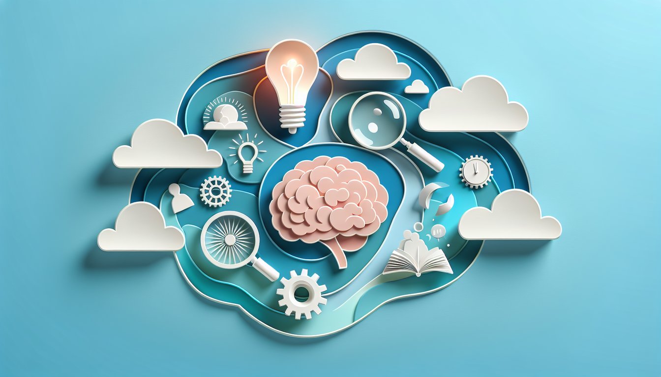 Paper art illustration for CTE test quiz on sky blue background