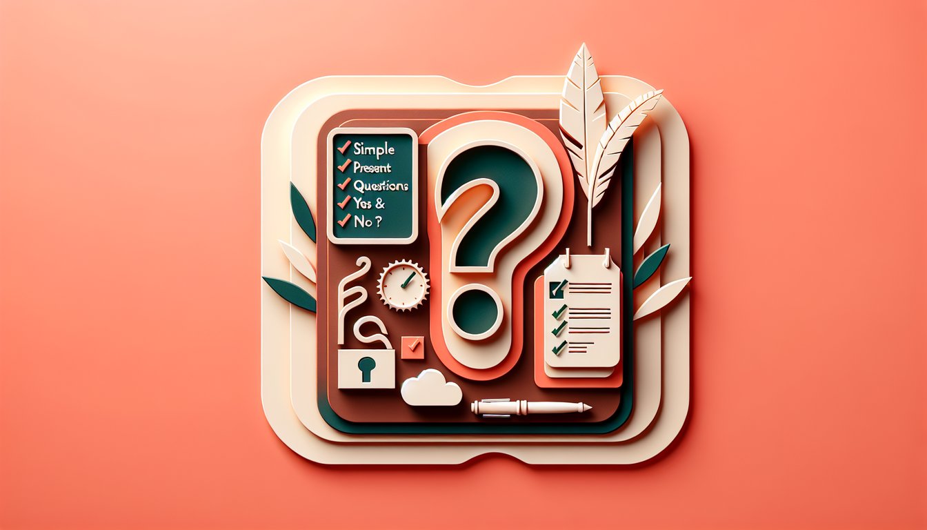 Colorful paper art letters question marks for WH and yes no quiz on coral background.