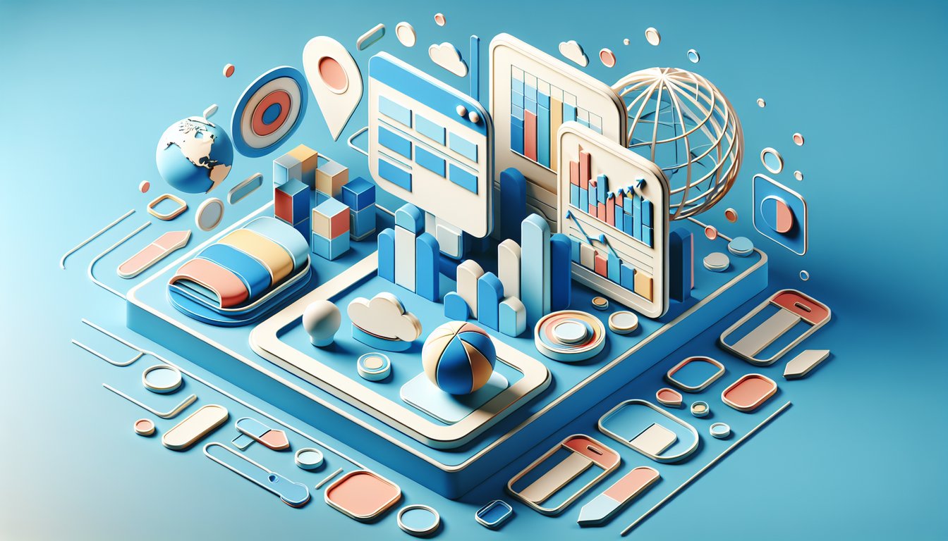 paper art illustration for quiz on search engine marketing ad impressions AB testing geo targeting on sky blue background