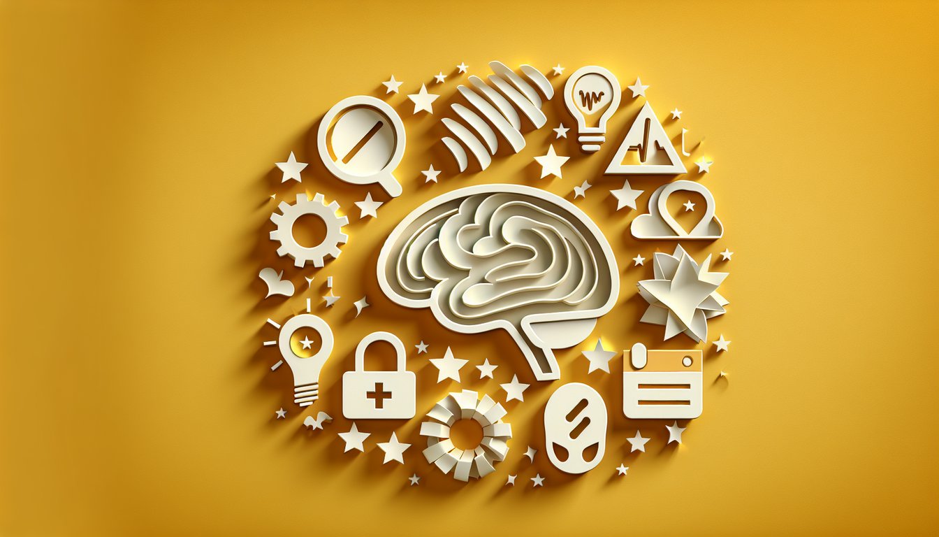 Paper art illustration for concussion quiz on a golden yellow background