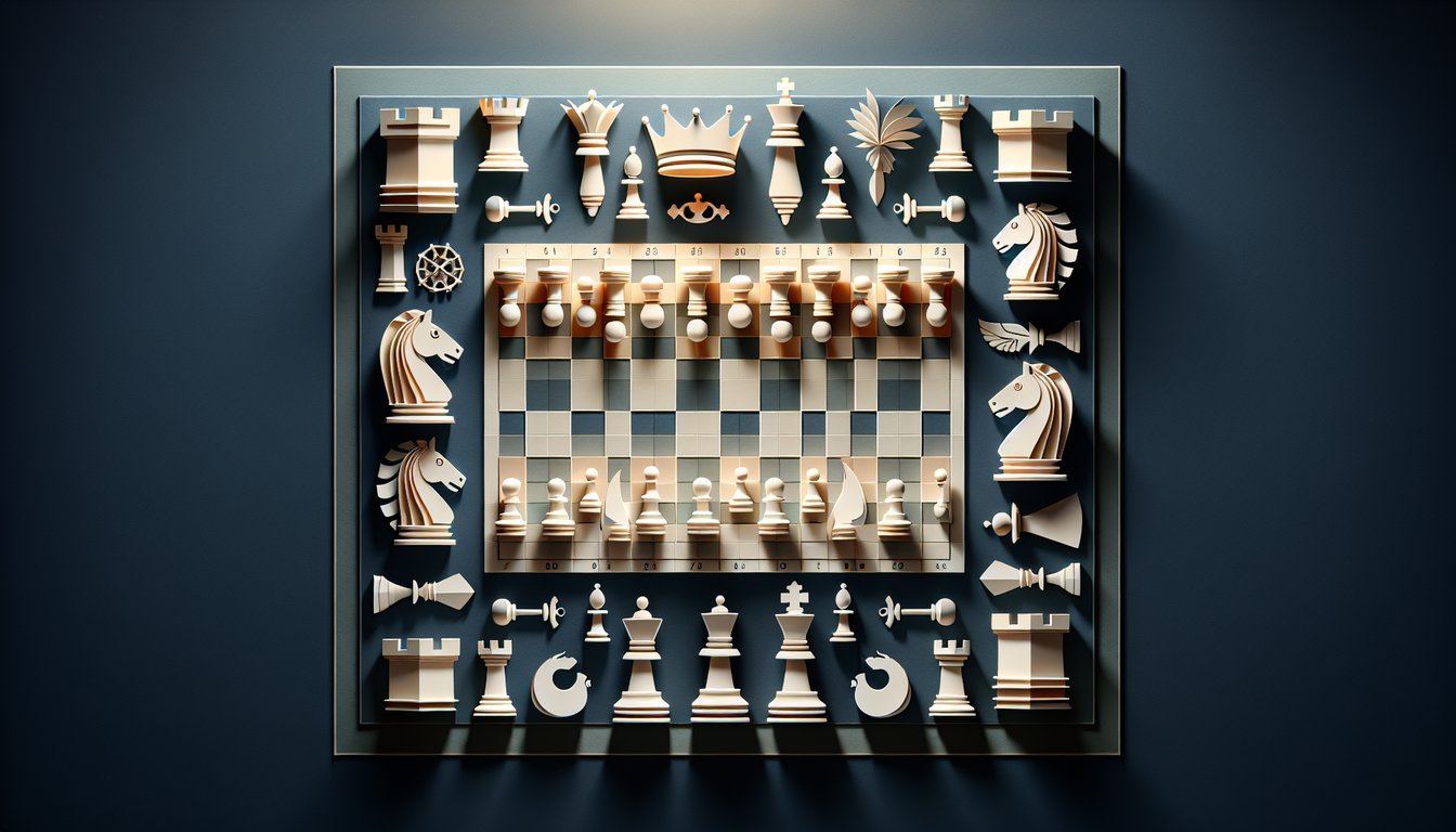 Paper art illustration for chess personality quiz on dark blue background