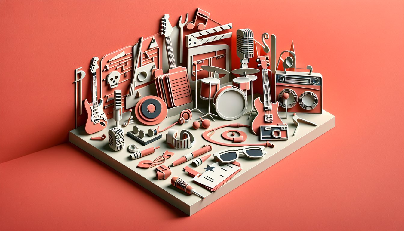 paper art collage of Adam Sandler quiz movie scenes jokes and REO Speedwagon bus with Billy Madison on coral background