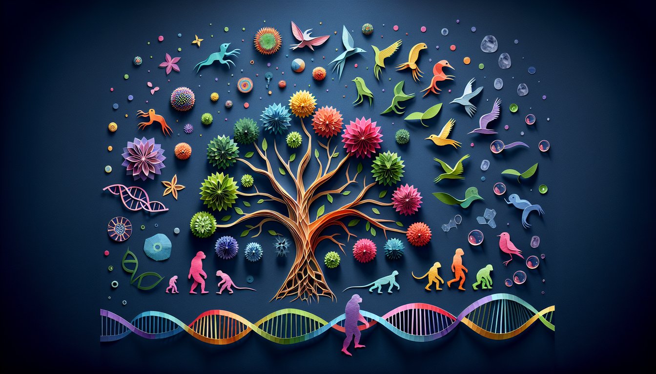 Paper art depicting Evolutionary Biology Blitz trivia quiz for high school students.