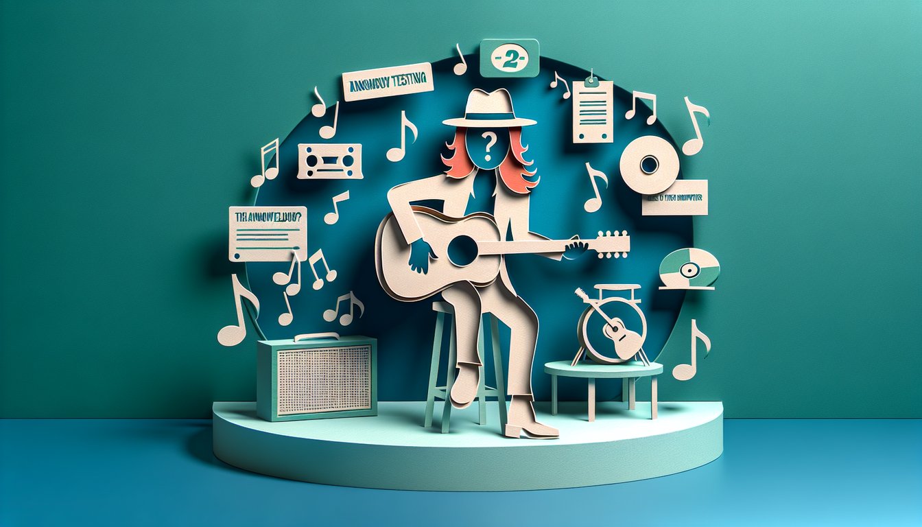 Paper art illustration for Ed Sheeran trivia quiz on a teal background