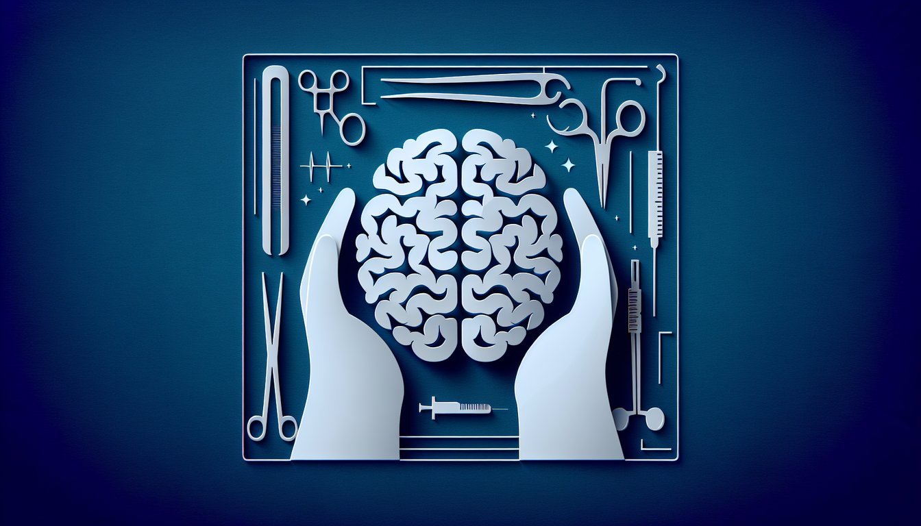 3D voxel art visualising Neurosurgery I course content, highlighting brain anatomy and surgical tools.