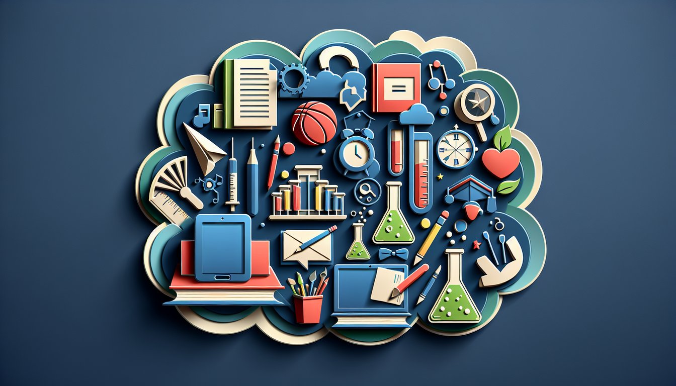 Paper art illustration of diverse students with books laptops on dark blue background for student archetype quiz