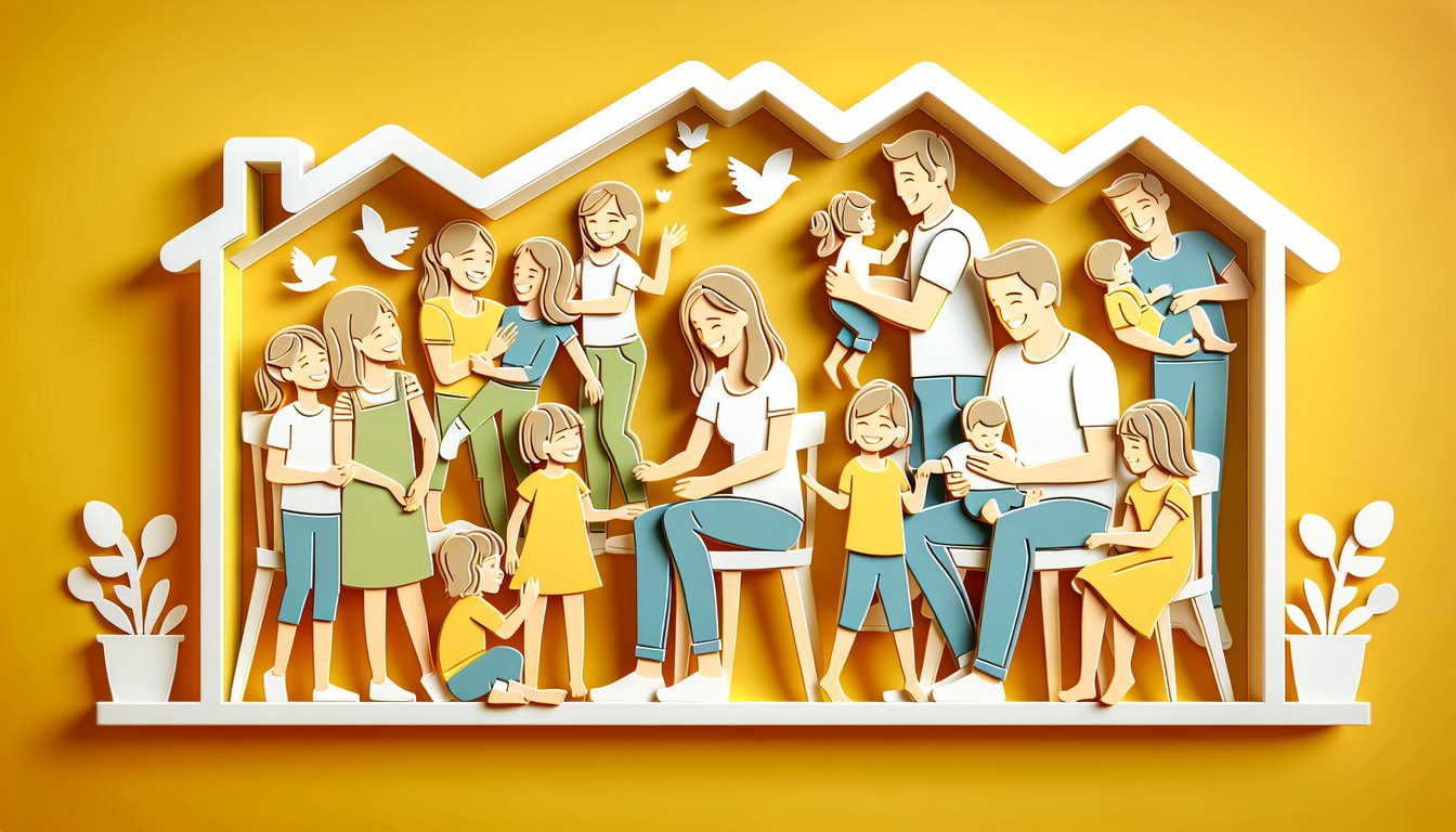 paper art illustration featuring Wendy Tanner Danny Tanner and the Tanner clan quiz banner on golden yellow background
