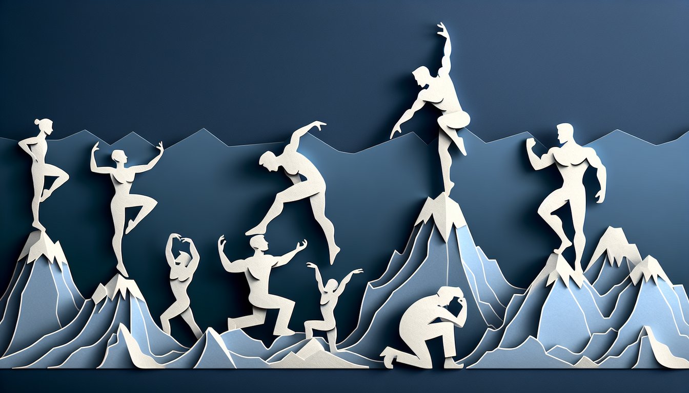 Paper art illustration for masculinity quiz on dark blue background