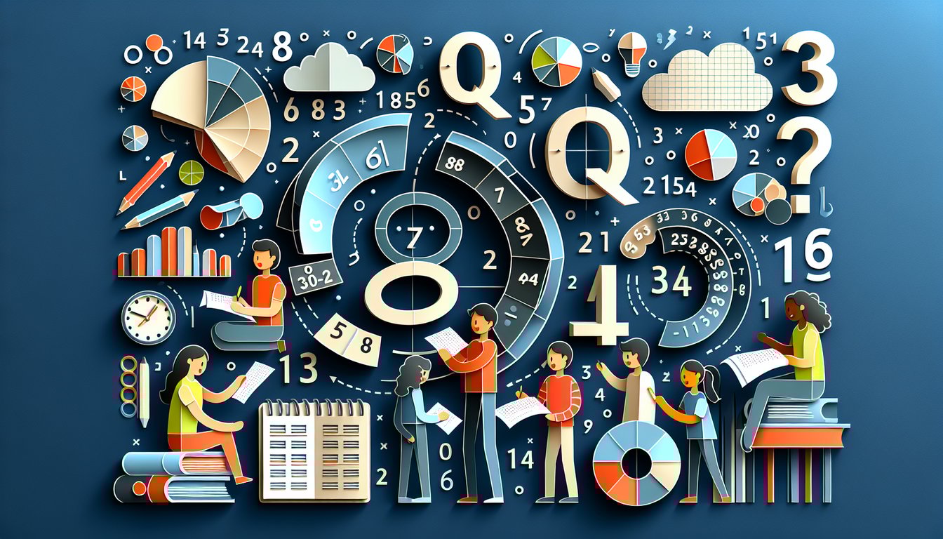 Colorful paper art promoting Round Up Rally, a math practice quiz for elementary students.