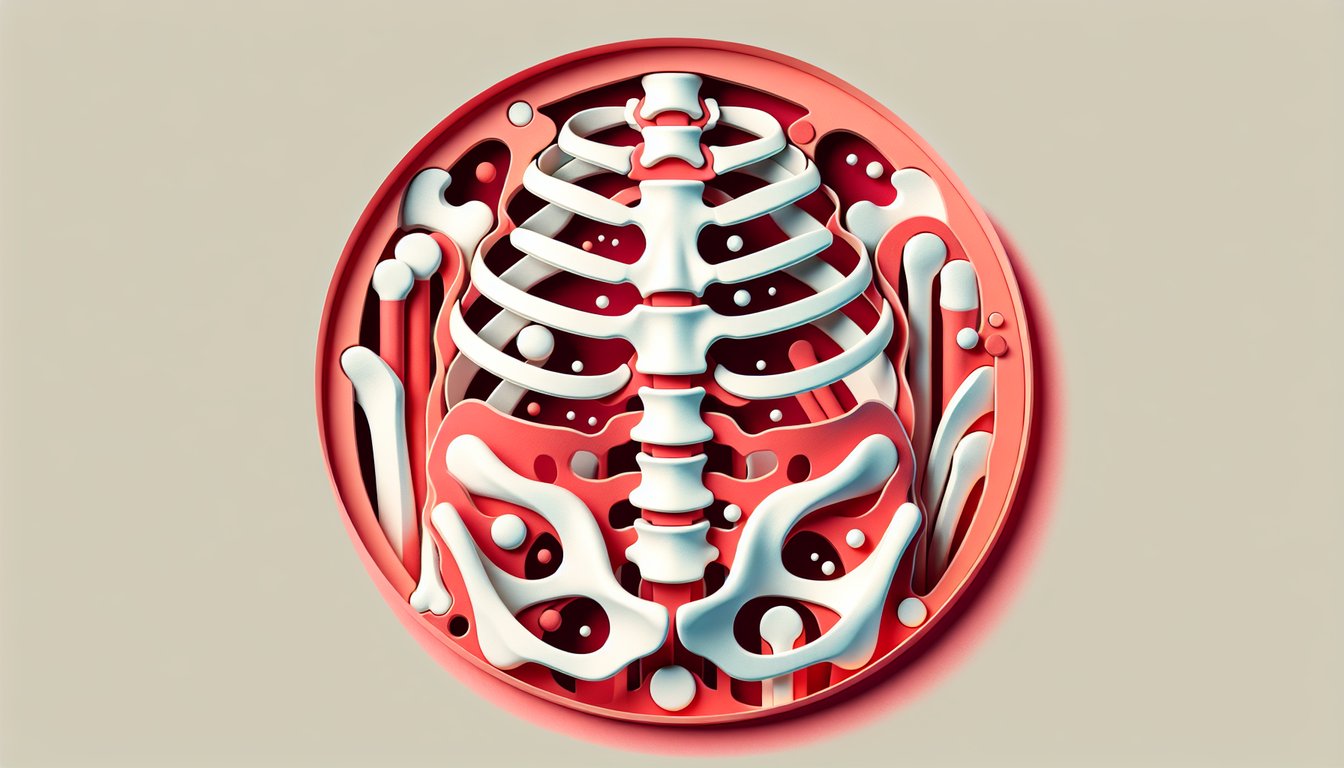 Paper art illustration for Bone Markings Quiz on coral background testing AP terms and bone features knowledge