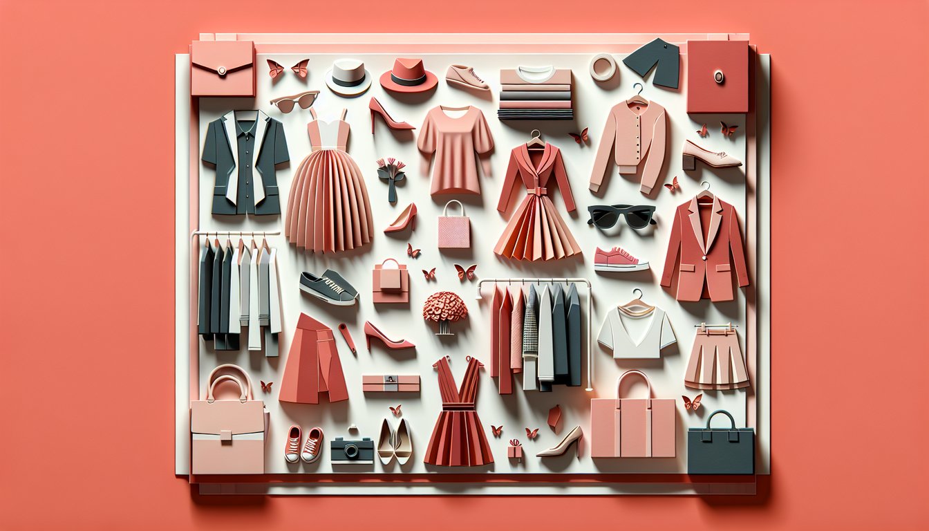 Paper art illustration for a What Should I Wear quiz on a coral background