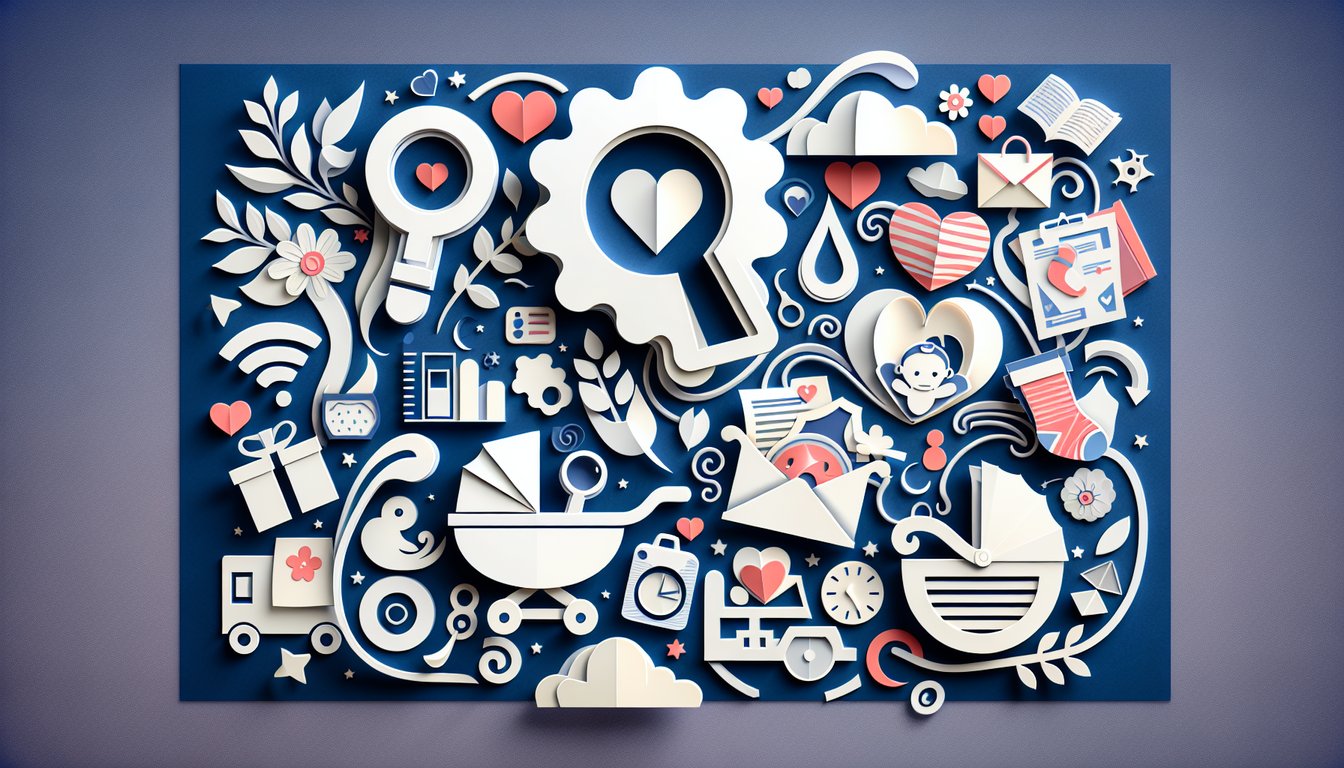 Paper art illustration for a mom-to-be quiz on a dark blue background.