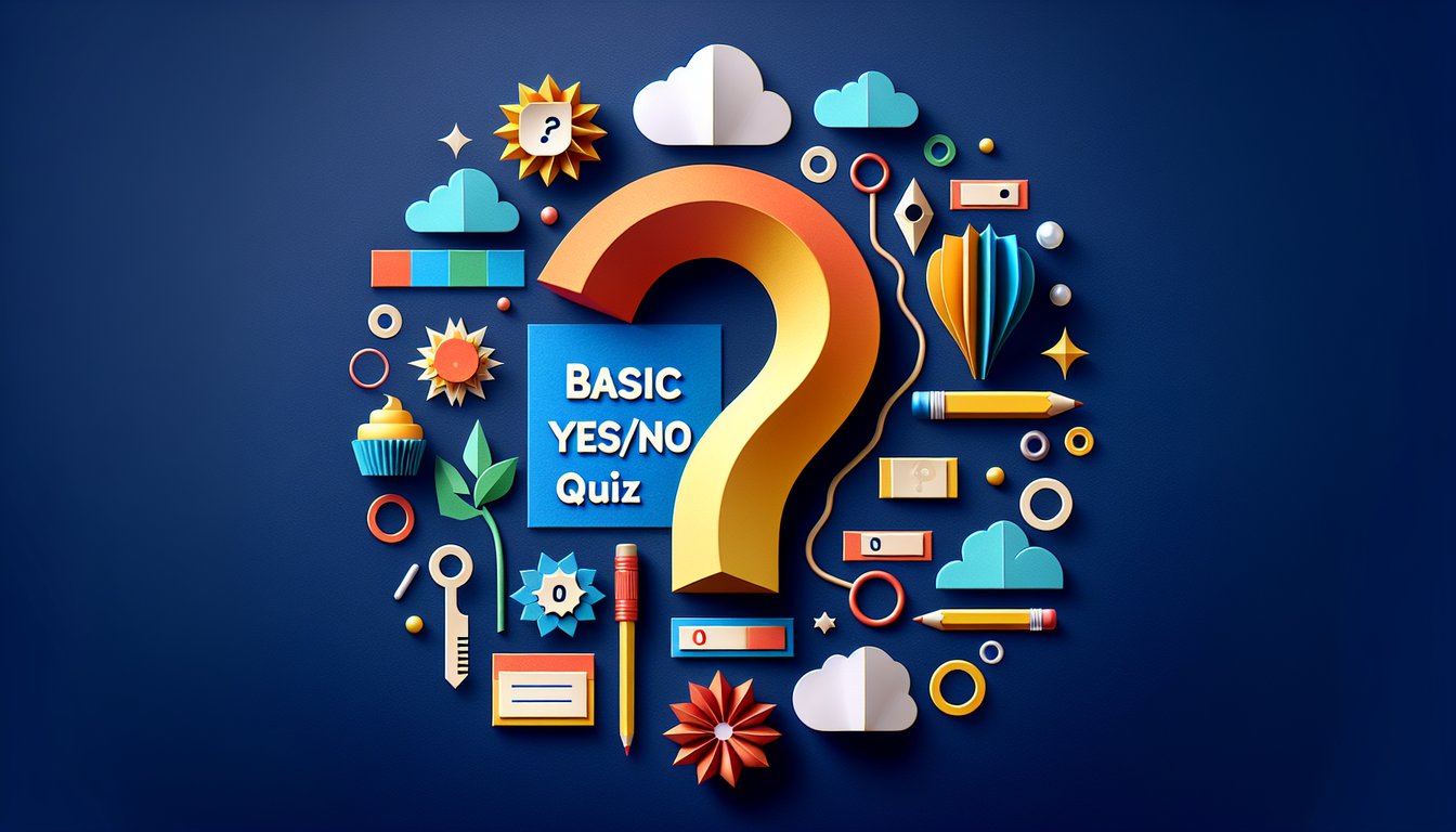 Colorful paper art promoting a Basic YesNo Identification Quiz.