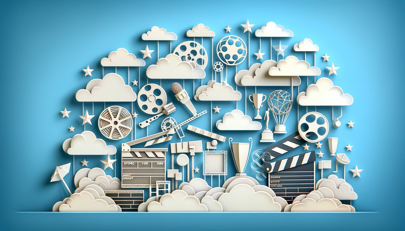 Paper art portrait of Leonardo DiCaprio with film reel and quiz text on sky blue background