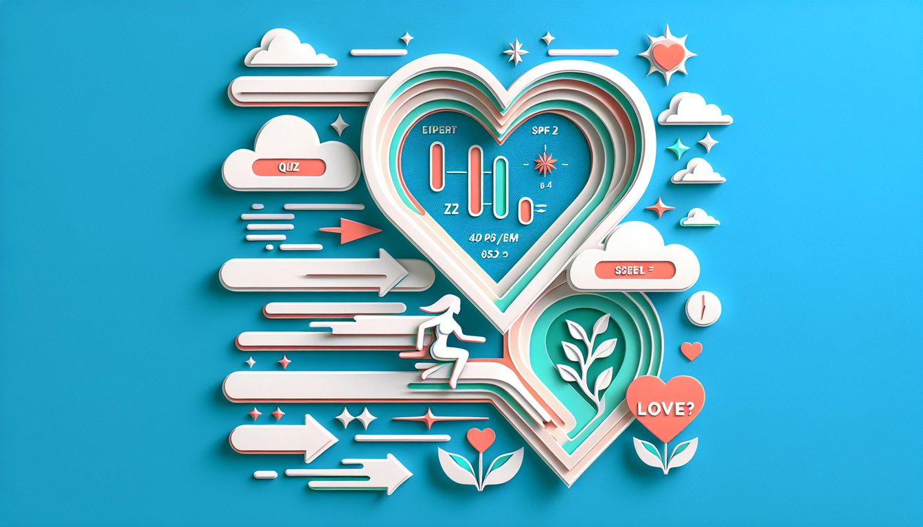 Paper art quiz illustration questioning relationship speed and love insights on teal background