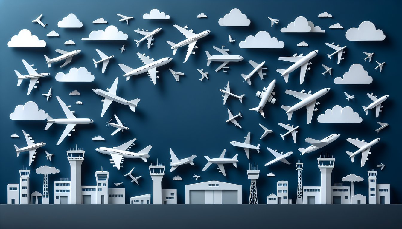 Colorful paper art featuring various types of aircraft for an Aircraft Knowledge Assessment Quiz.