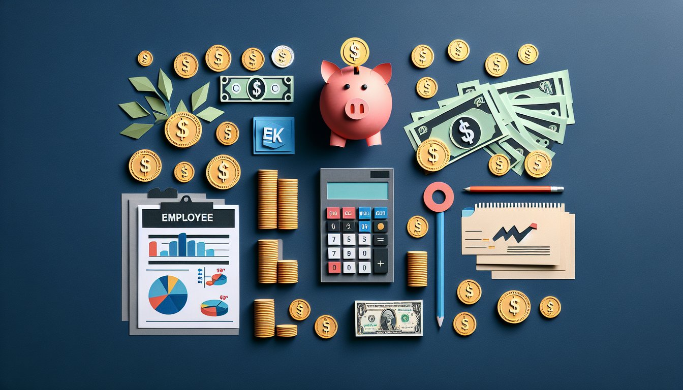 Colorful paper art illustrating a quiz on Employee Financial Knowledge