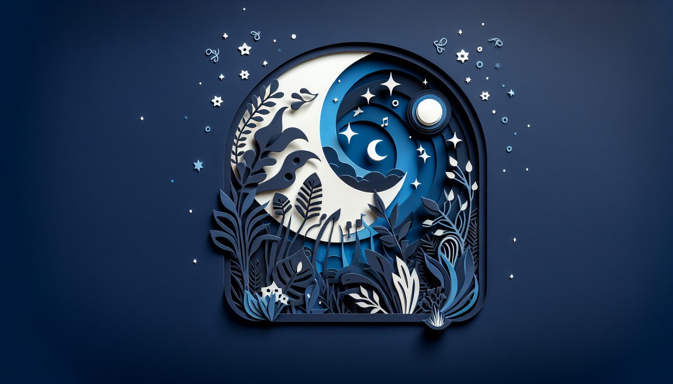 Paper art illustration Van Morrison lyrics quiz challenges recall of iconic lines like Wild Night on dark blue background