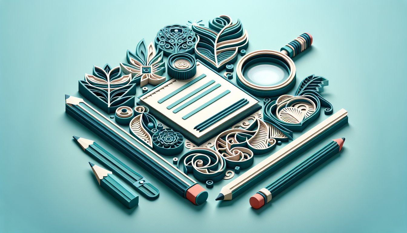 Paper cut illustration of quiz sheet with past tense verbs blanks and grammar icons on teal background
