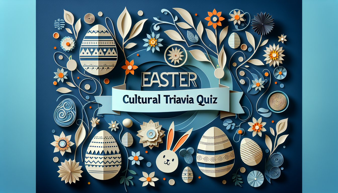 Colorful paper art depicting Easter symbols for a cultural trivia quiz