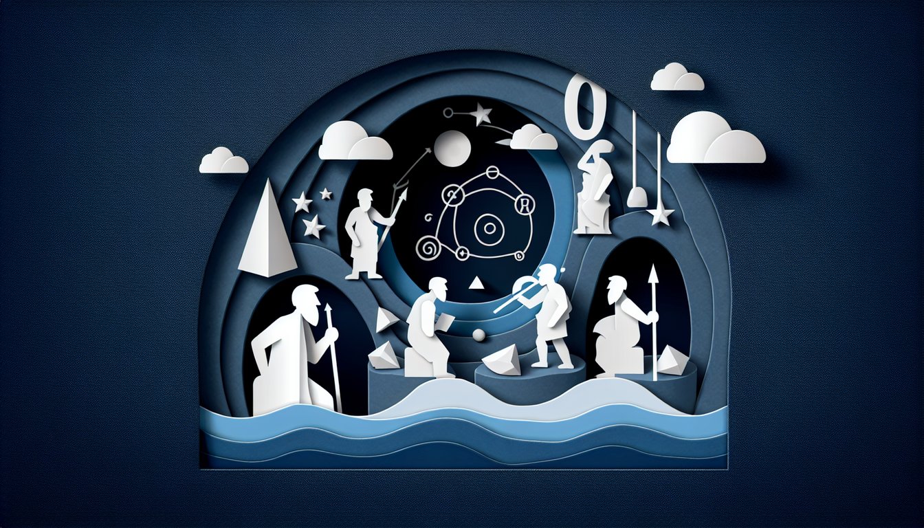 Paper art illustrating a trivia quiz on Platos Cave Allegory for high school students.
