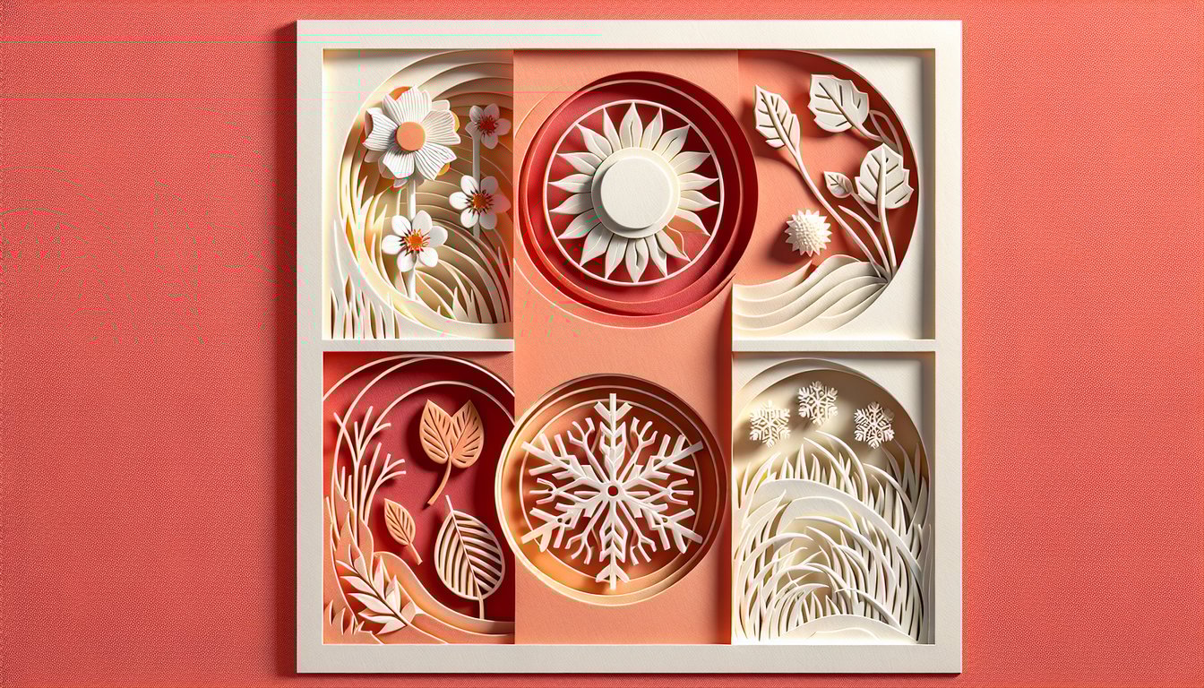 Paper art quiz illustration determining your season based on personality on a coral background
