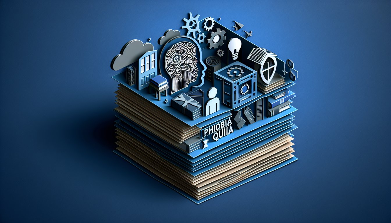 Paper art illustration promoting a free phobias quiz on a dark blue background