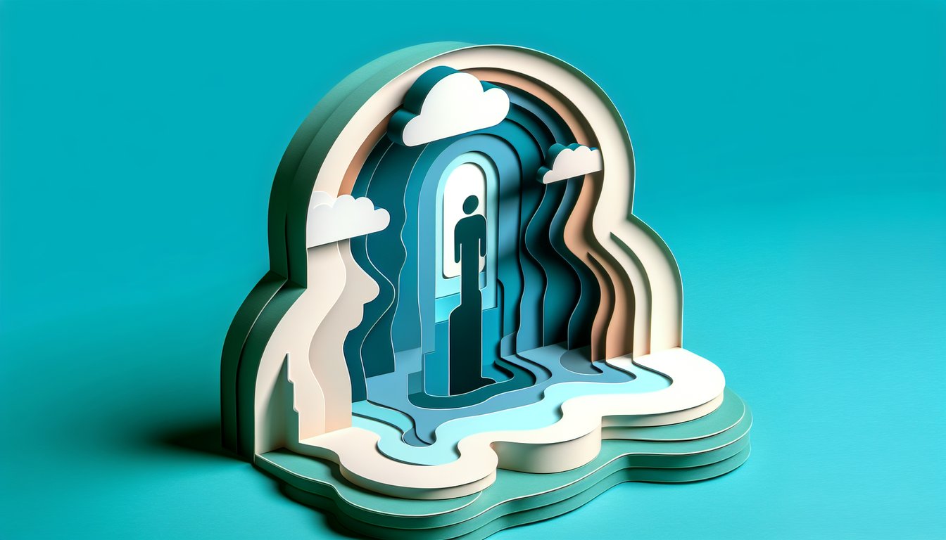 Paper art for sadist personality test with fun questions on a teal background