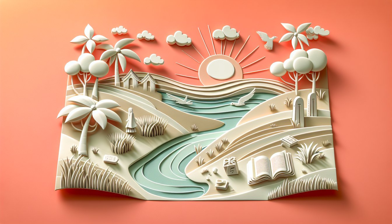 Paper art Bible pages on coral background quiz invites you to discover your ideal Bible version and daily verse.