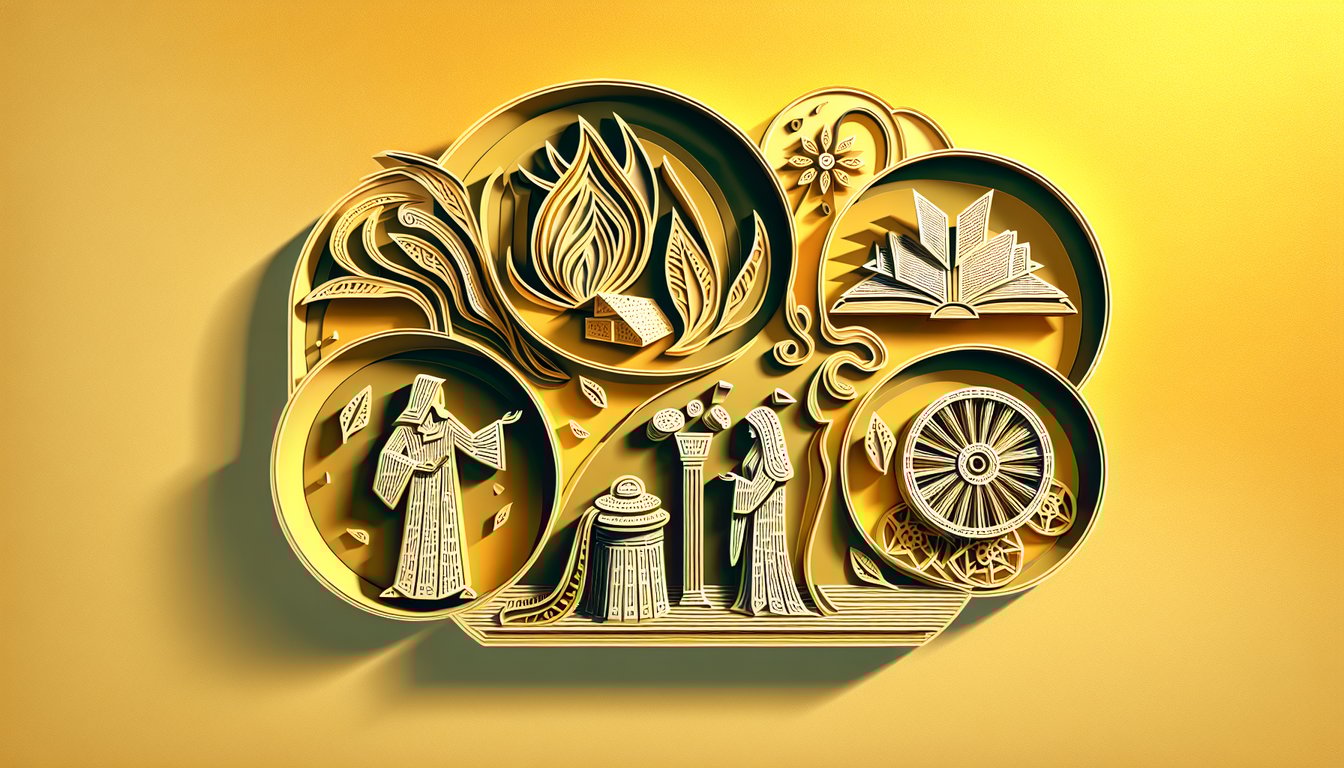 Paper art scrolls quills prophets Isaiah Jeremiah Lamentations Ezekiel quiz on golden yellow background.