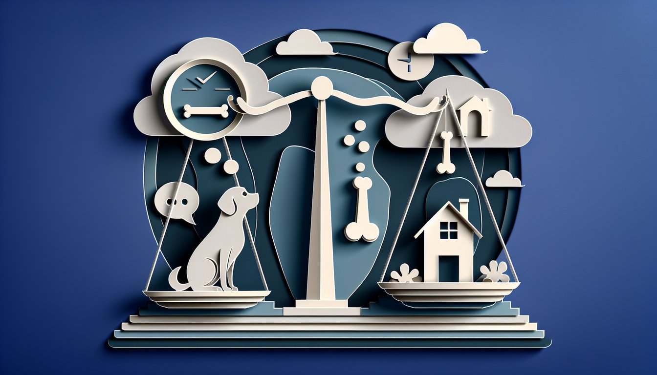 Paper art illustration for dog rehoming quiz on dark blue background