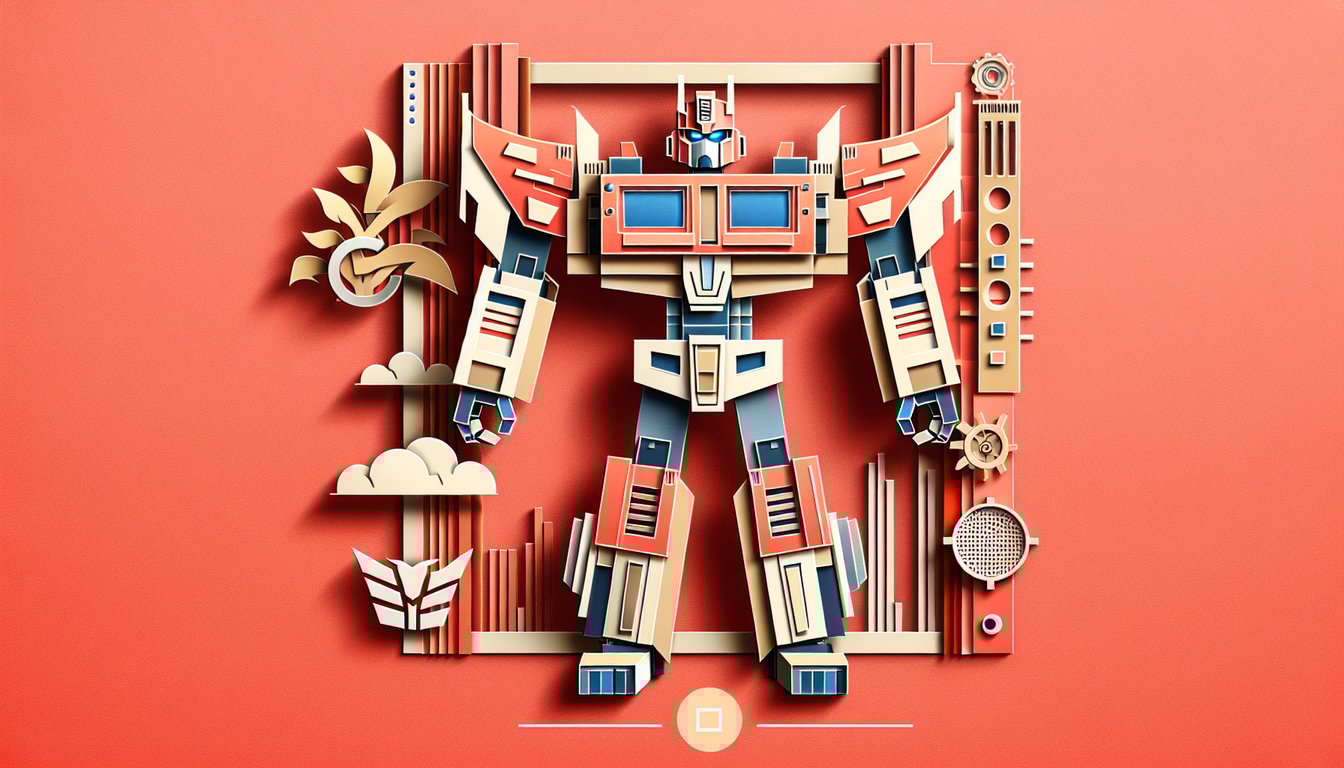 Paper art illustration for Transformers personality quiz on a coral background
