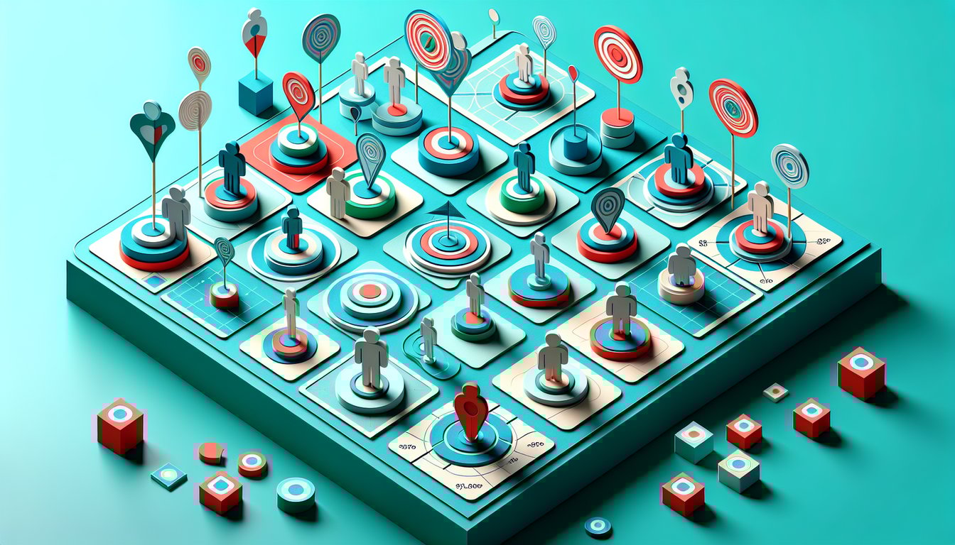 Paper art style illustration featuring market segmentation and positioning quiz prompt on teal background.