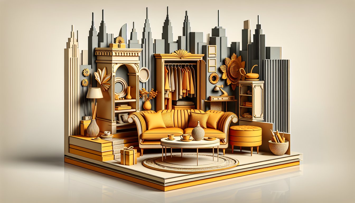 Paper art illustration for Friends personality quiz on golden yellow background