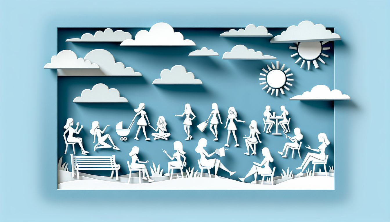 Paper art illustration for Regular Show Female Characters personality quiz on sky blue background