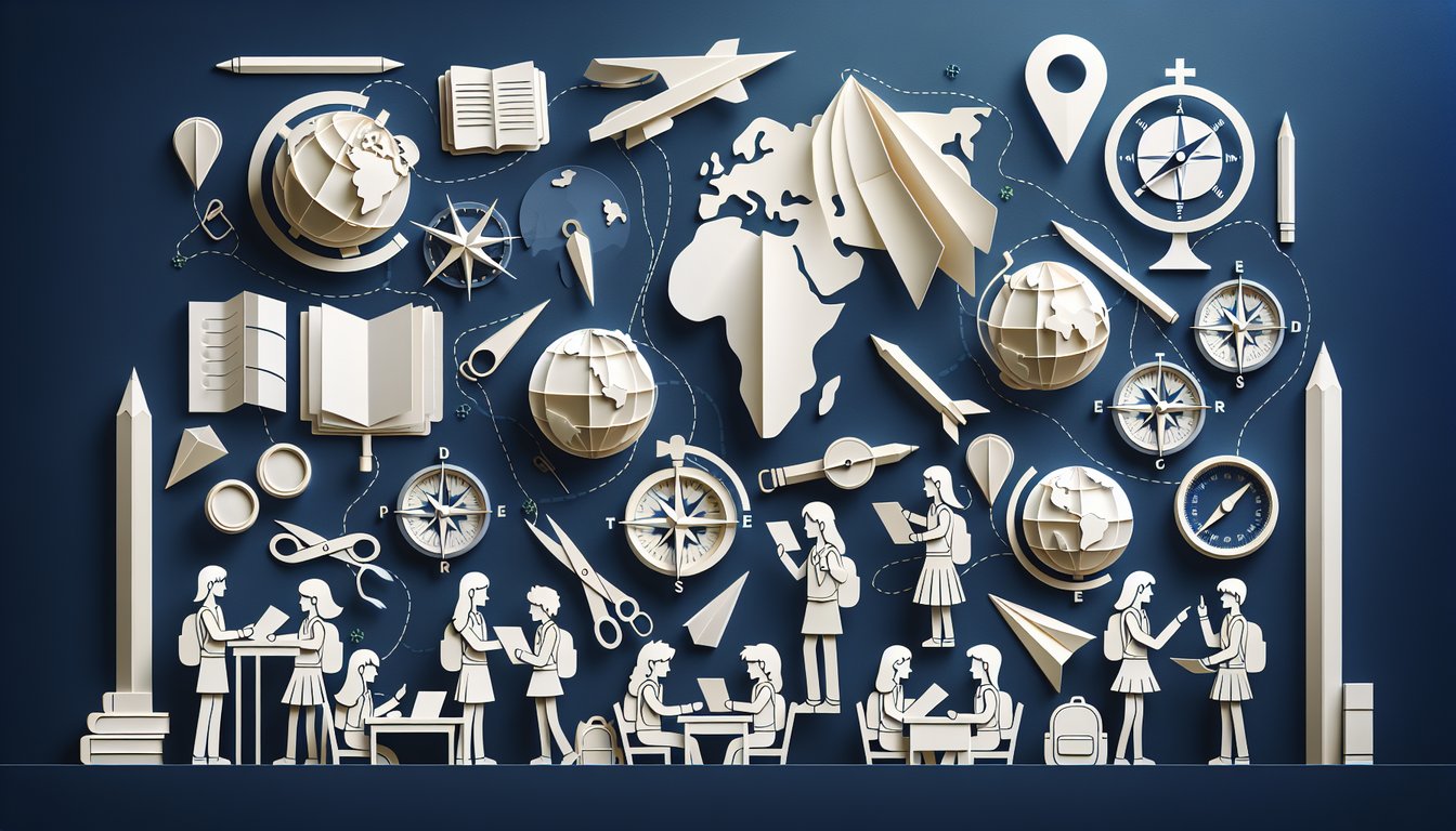 Colorful paper art promoting 2023 Geo Regents Unlocked trivia quiz for high school students.