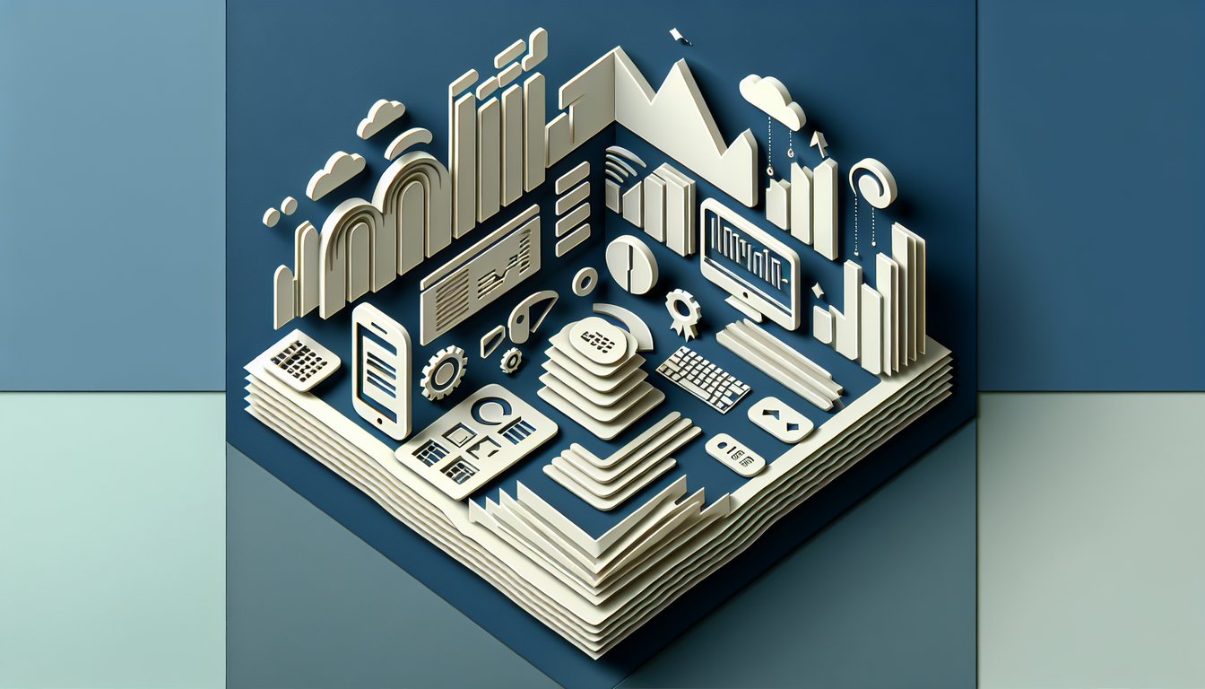 Paper cut illustration showing quiz screen with computer menus file folders and keyboard shortcuts on dark blue background