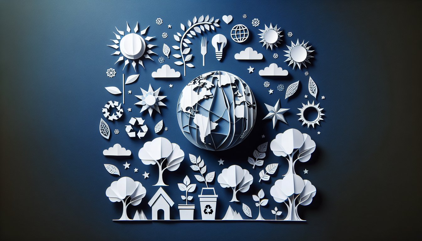 Colorful paper art promoting a Sustainability Knowledge Assessment Quiz.