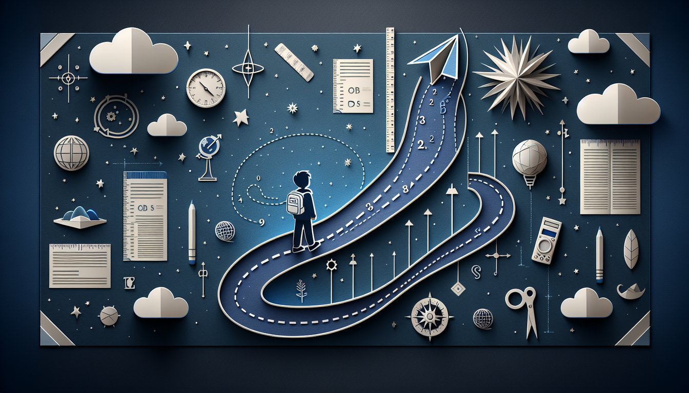 Paper art illustrating a physics trivia quiz for middle school students on distance vs displacement.