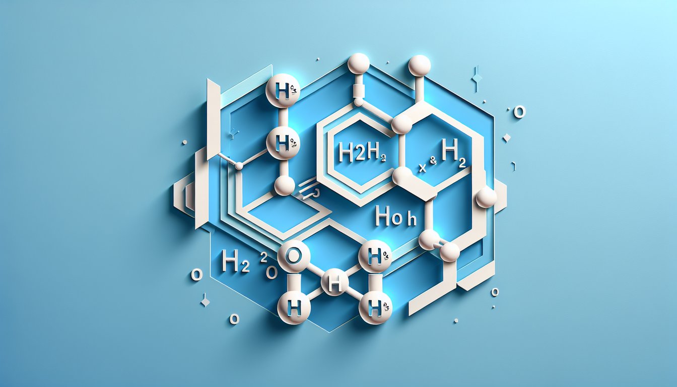 Paper art molecules and quiz text showing Lewis structure H2NOH and key chemical bonds on sky blue background