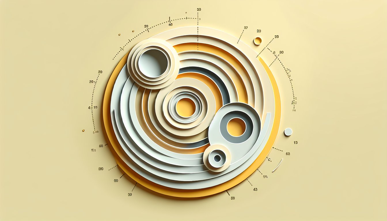 Paper art illustration of a circle with labeled radius diameter chord and more on a golden yellow background