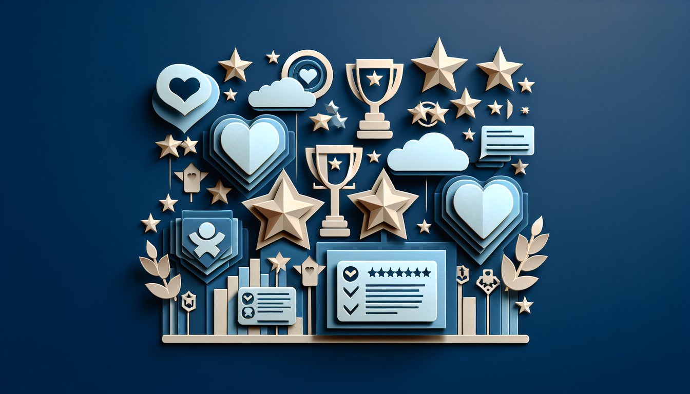 Paper art hearts stars silhouettes on dark blue background for celebrity boyfriend compatibility quiz
