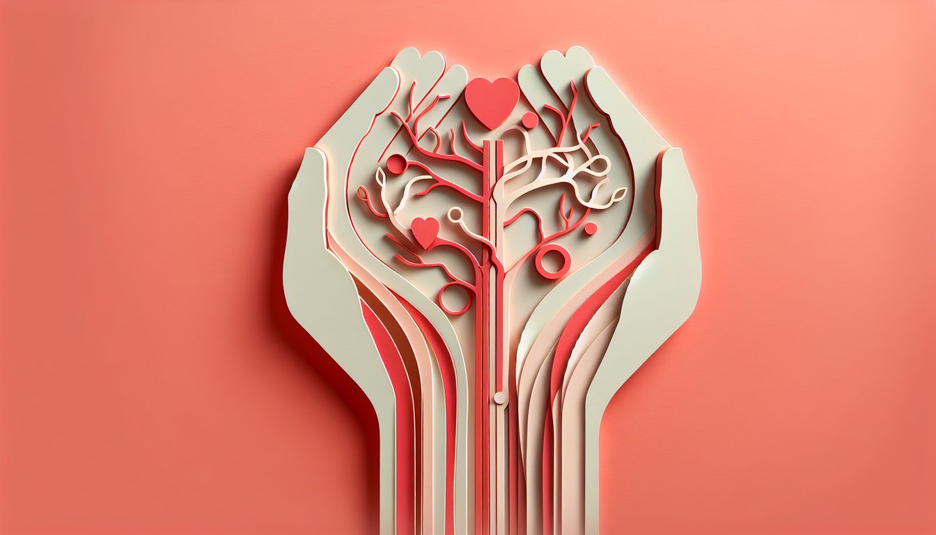 Paper art illustration of quiz promoting free PAD NCLEX practice, vascular diagram, text blocks on coral background