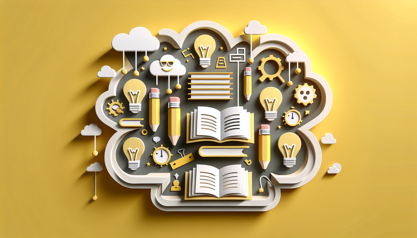 Paper art illustration for English grammar quiz with fill in the blanks challenge on golden yellow background.