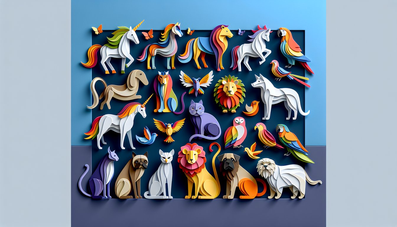 Paper art illustration for a personality quiz to find your perfect Adopt Me pet on a dark blue background