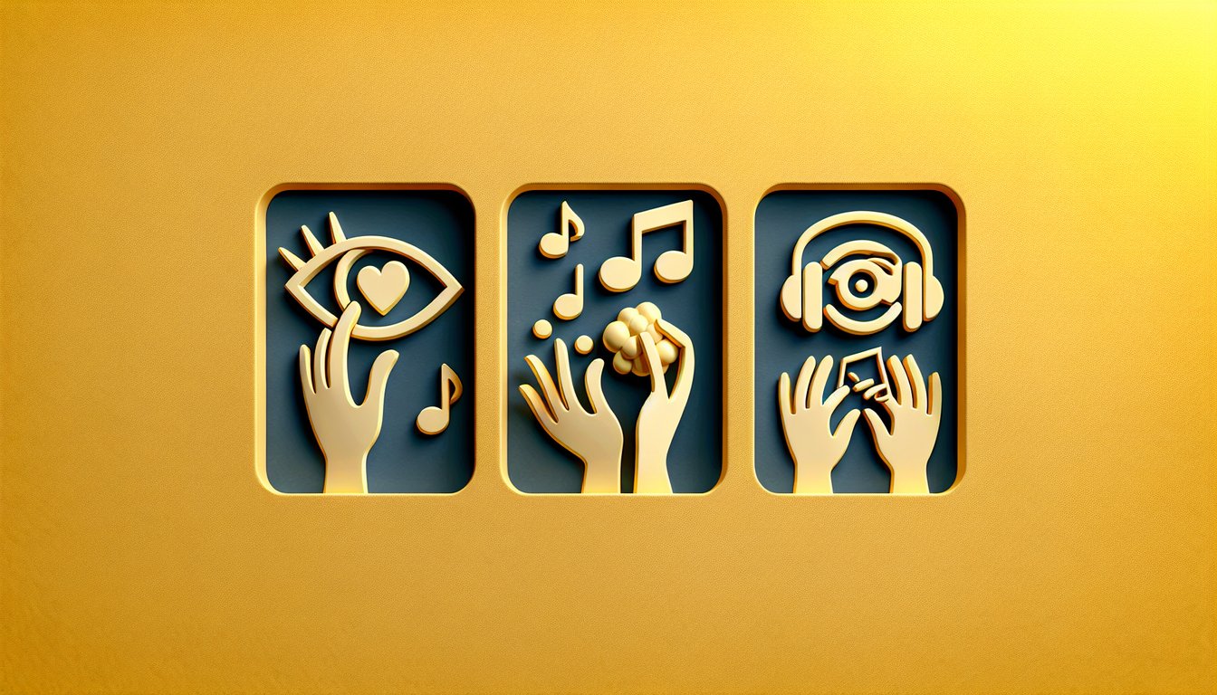 Paper art illustration for learning style quiz on a golden yellow background